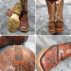 Tin Haul‎ Boots Mens 11 D Brown The Gambler Poker Square Toe Western VTG RARE